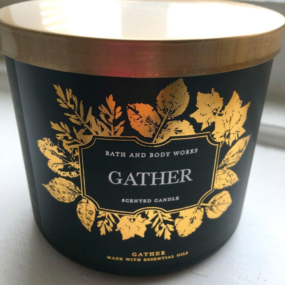 Bath and Body Works “Gather” Scented 3-Wick Candle Black Gold Label Rare